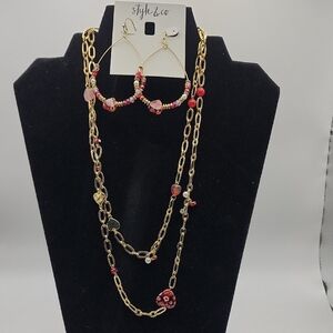 Style & Co. Gold and‎ Red Beaded Necklace Set